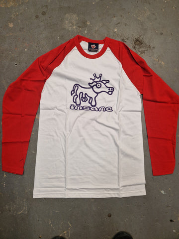 INSANE SKATEBOARDS: Madcow Contrast Raglan T-Shirt Long Sleeve Red